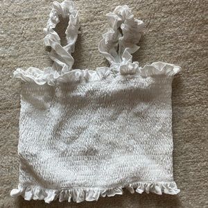 SHEIN white cropped tank with ruffle detail